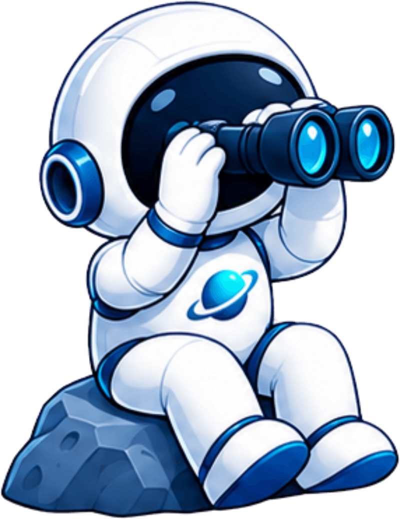 OneOrbit mascot looking through binoculars