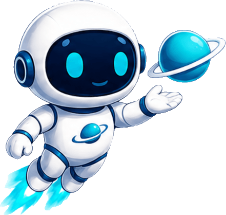 OneOrbit mascot flying with a planet