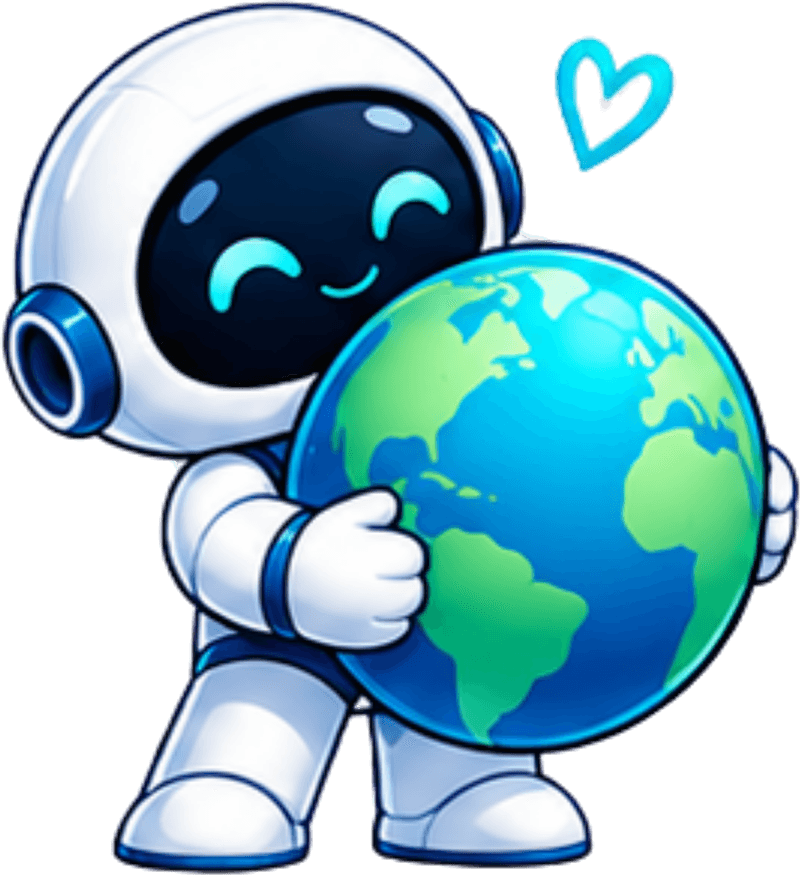 OneOrbit mascot hugging the globe